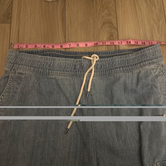 James Perse Los Angeles Denim Cargo Pants Women’s Sz 4 / 36 Blue Elastic Waist - Picture 4 of 8